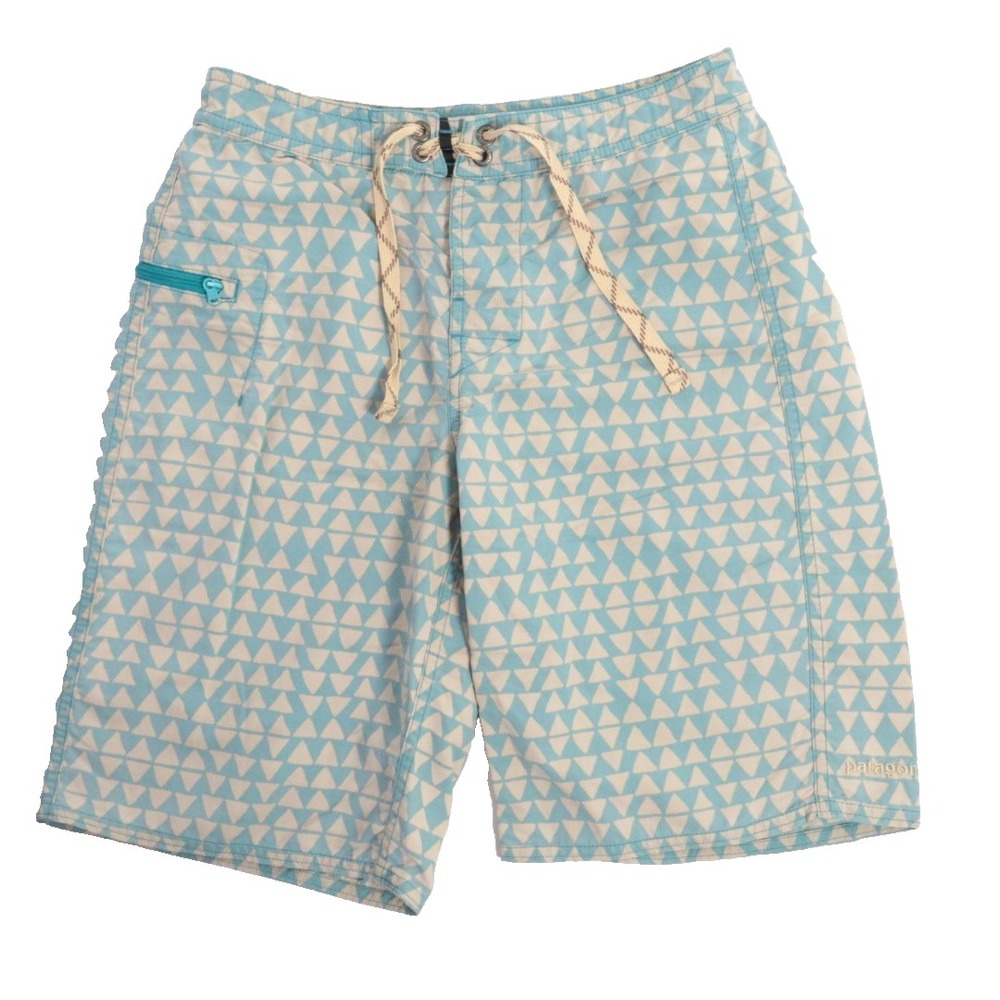 Patagonia Board Shorts Geometric Print Swim Trunks Blue Kids Youth 12